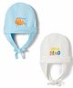 Doodle Poodle 100% Cotton Interlock Knit Dino Printed Caps With Knot Pack Of 2 White & Light Blue - Diameter 18 cm