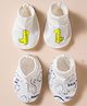 Doodle Poodle 100% Cotton Interlock Knit Booties with Dino Print Pack of 2 - White