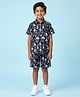 Kiddopanti Cotton Woven Half Sleeves Leaves Printed Coordinating Shirt & Shorts  Sets - Navy & White