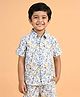 Kiddopanti Cotton Woven Half Sleeves Leaves Printed Shirt - Ice Blue
