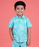 Kiddopanti Cotton Woven Half Sleeves Fishes Printed Shirt - Turquoise
