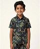 Kiddopanti Cotton Woven Half Sleeves Coconut Trees Printed Shirt - Navy Blue & Green