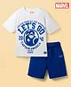 Honeyhap Marvel 100% Cotton Knit Half Sleeves T-Shirt & Shorts Set With Captain America Graphic - Blue & White