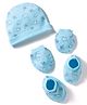 Doodle Poodle 100% Cotton Knit Animal Printed Cap Mittens & Booties Set Light Blue - Diameter 16.5 cm