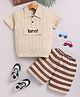 TOONYPORT Cotton Knit Half Sleeves Bro Text Printed Tee &  Shorts Set - Brown