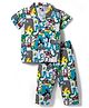 Teddy Sinker Knit Half Sleeves Dino Printed Co-Ords Pyjama Night Suit - White