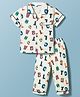 Teddy Sinker Knit Half Sleeves Number & Sports Theme Printed Co-Ords Shirt & Pyjama Night Suit - Beige