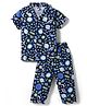 Teddy Sinker Knit Half Sleeves Space Theme Printed Co-Ords Pyjama Night Suit - Navy