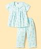 Teddy Sinker Knit Half Sleeves Printed Top & Pyjama Co-ords Night Suit - Light Blue