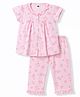 Teddy Sinker Knit Half Sleeves Printed Top & Pyjama Co-ords Night Suit - Pink