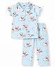 Teddy Sinker Knit Half Sleeves Shirt & Pyjama Co-ord Night Suit with Sheep Print - Blue
