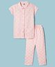 Teddy Sinker Knit Half Sleeves Shirt & Pyjama Co-ord Night Suit with Heart Print - Pink