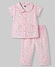 Teddy Sinker Knit Half Sleeves Shirt & Pyjama Co-ord Night Suit with Bear Print - Pink
