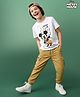 HoneyHap Disney 100% Cotton Knit Half Sleeves T-Shirt & Trouser Pant Set With Mickey Mouse Graphic - Khaki & White