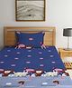Morado Premium Glace Cotton  Flat Single Bedsheet with 1 Pillow Cover (60x90Inches) Animal Carnival - Blue