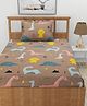 Morado Premium Glace Cotton  Flat Single Bedsheet with 1 Pillow Cover (60x90Inches) Brown Dinasaur - Brown