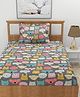 Morado Premium Glace Cotton  Flat Single Bedsheet with 1 Pillow Cover (60x90 Inches) Animal Faces - Offwhite