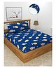 Morado Premium Glace Cotton  Elastic Fitted Double Bedsheet with 2 Pillow Cover (72x78x8 Inches) Blue Fish- Navy Blue