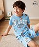 Pine Kids Disney Single Jersey Knit Half sleeves T-shirts & Shorts Night Suit With Mickey Mouse Print - Light Blue