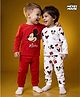 Babyhug Disney Single Jersey Knit Full Sleeves Co-Ords T-Shirt & Pyjama Night Suit with Mickey Mouse Print Pack of 2 - Red & White