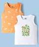 Doodle Poodle 100% Cotton Knit Sleeveless T-shirts with Tiger & Tree Print Pack of 2 - Light Orange & White