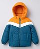 Pine Kids Woven Full Sleeves Hooded Padded Jacket with Colour Block Design - Blue