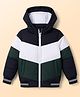 Pine Kids Woven Full Sleeves Hooded Padded Jacket - White & Green