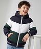 Pine Kids Woven Full Sleeves Hooded Padded Jacket - White & Green