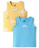 Doodle Poodle Cotton Knit T-Shirts Sleeveless Printed Blue New Born Pack of 2