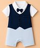Babyhug Select 100% Cotton Knit Half Sleeves Solid  Party Romper with Attached Waist Coat & Bow - Navy Blue