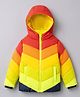 Pine Kids Woven Full Sleeves Hooded Padded Jacket with Colour Block Design - Red & Yellow