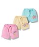 Teddy Sinker Knit Knee Length Text Printed Shorts Pack Of 3 - Pink Light Yellow & Light Blue