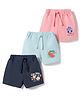 Teddy Sinker Knit Knee Length Shorts With Strawberry Watermelon & Floral Print Pack Of 3 - Pink Light & Navy Blue