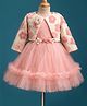 Enfance Woven Full Sleeves Flower Embroidered & Embellished Party Dress With Jacket - Peach