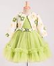 Enfance Woven Full Sleeves Flower Embroidered & Embellished Dress With Jacket - Olive Green