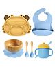 Myneemoe Bamboo Baby Feeding Set with Crab Suction Plate, Bowl, Spoon, Fork, Silicone Bib & Training Cup  6 Piece Set - Blue