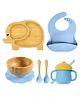 Myneemoe Bamboo Baby Feeding Set with Ellie Suction Plate, Bowl, Spoon, Fork, Silicone Bib & Training Cup 6 Piece Set - Blue