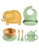 Myneemoe Bamboo Baby Feeding Set with Ellie Suction Plate, Bowl, Spoon, Fork, Silicone Bib & Training Cup 6 Piece Set - Green