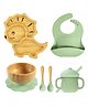 Myneemoe Bamboo Baby Feeding Set with Leo Suction Plate, Bowl, Spoon, Fork, Silicone Bib & Training Cup 6 Piece Set - Green