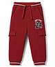 Babyhug Terry Knit Full Length Lounge Pant with Text Print & Cargo Pockets - Dark Red
