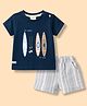 Ollypop Interlock Knit Half Sleeves T-Shirt & Shorts Set with Surfboard Print - Blue
