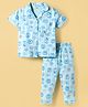 CUCUMBER Knit Half Sleeves Shirt & Pyjama Co-ord Night Suit with Tropical Print - Light Blue