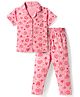 CUCUMBER Knit Half Sleeves Shirt & Pyjama Co-ord Night Suit with Heart Print - Pink
