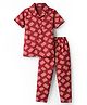 CUCUMBER Knit Half Sleeves Printed Shirt & Pyjama Co-ord Night Suit - Rust Orange