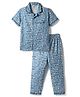 CUCUMBER Knitted Half Sleeves Co-Ord Shirt & Pyjama Night Suit With Snow Bear Print - Blue