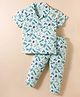 CUCUMBER Knit Half Sleeves Shirt & Pyjama Co-ord Night Suit with Skiing Print - Light Blue