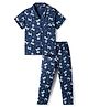 CUCUMBER Knit Half Sleeves Shirt & Pyjama Co-ord Night Suit with Unicorn Print - Navy Blue