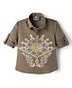 Dapper Dudes Cotton Woven  Full Sleeves Printed Shirt with Embroidery Khaki 12-24 Months