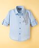 Dapper Dudes Cotton Woven Full Sleeves Embellished Bird Patch Shirt Light/Sky Blue 10-11 Years