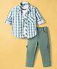 Dapper Dudes Knit Full Sleeves Checks Shirt With Tee & Trouser Set - Green